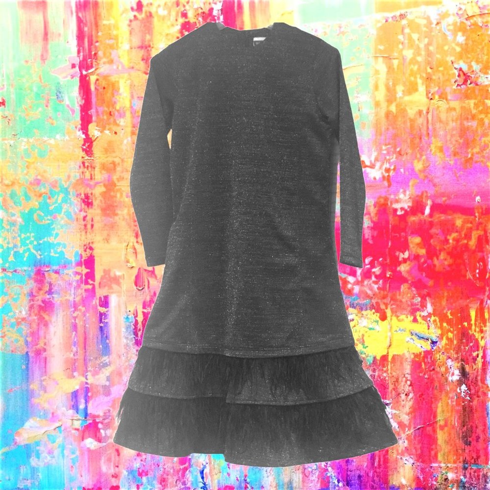 Roberta Di Roma Black with Silver Thread Feathers Embellished Dress NEW Size S